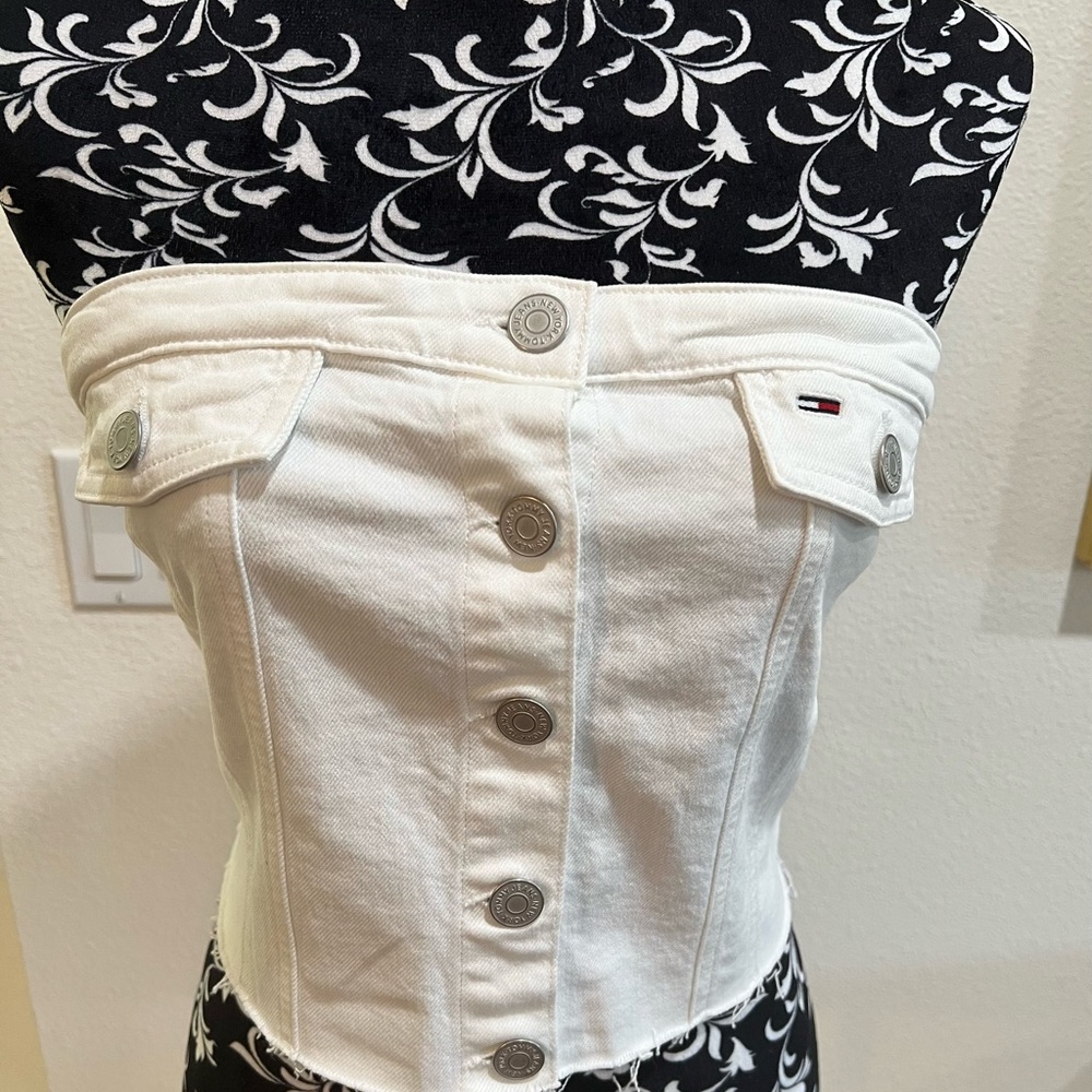 Tommy Jeans White Denim Button-Up Corset Top - NWT